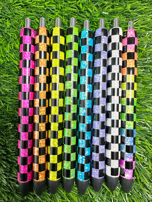 Rainbow Checker Print Glitter Pen *Ready to Ship*
