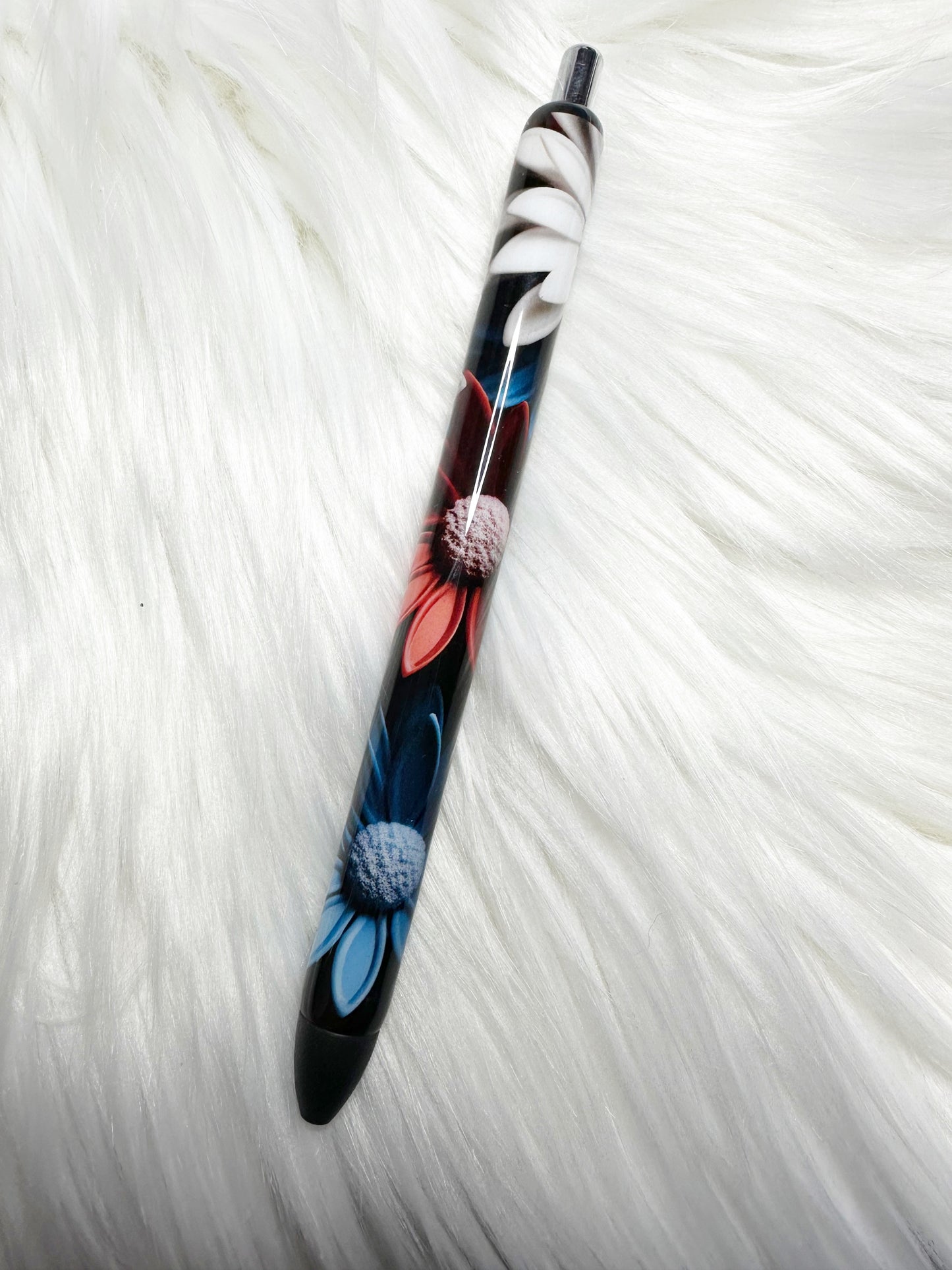 3D Red White and Blue Floral Wrap Pen