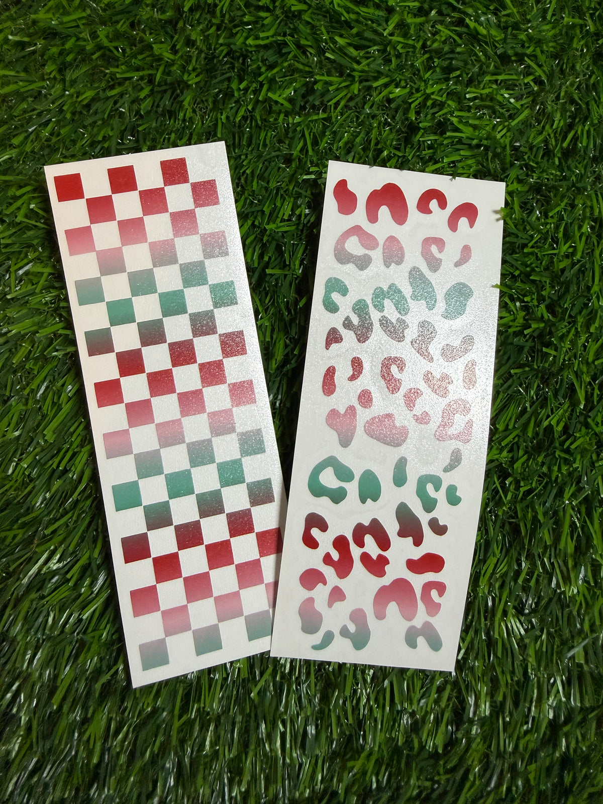 Red, Pink, and Green Checker & Leopard Designs - Ready to Apply Vinyl Pen Wrap