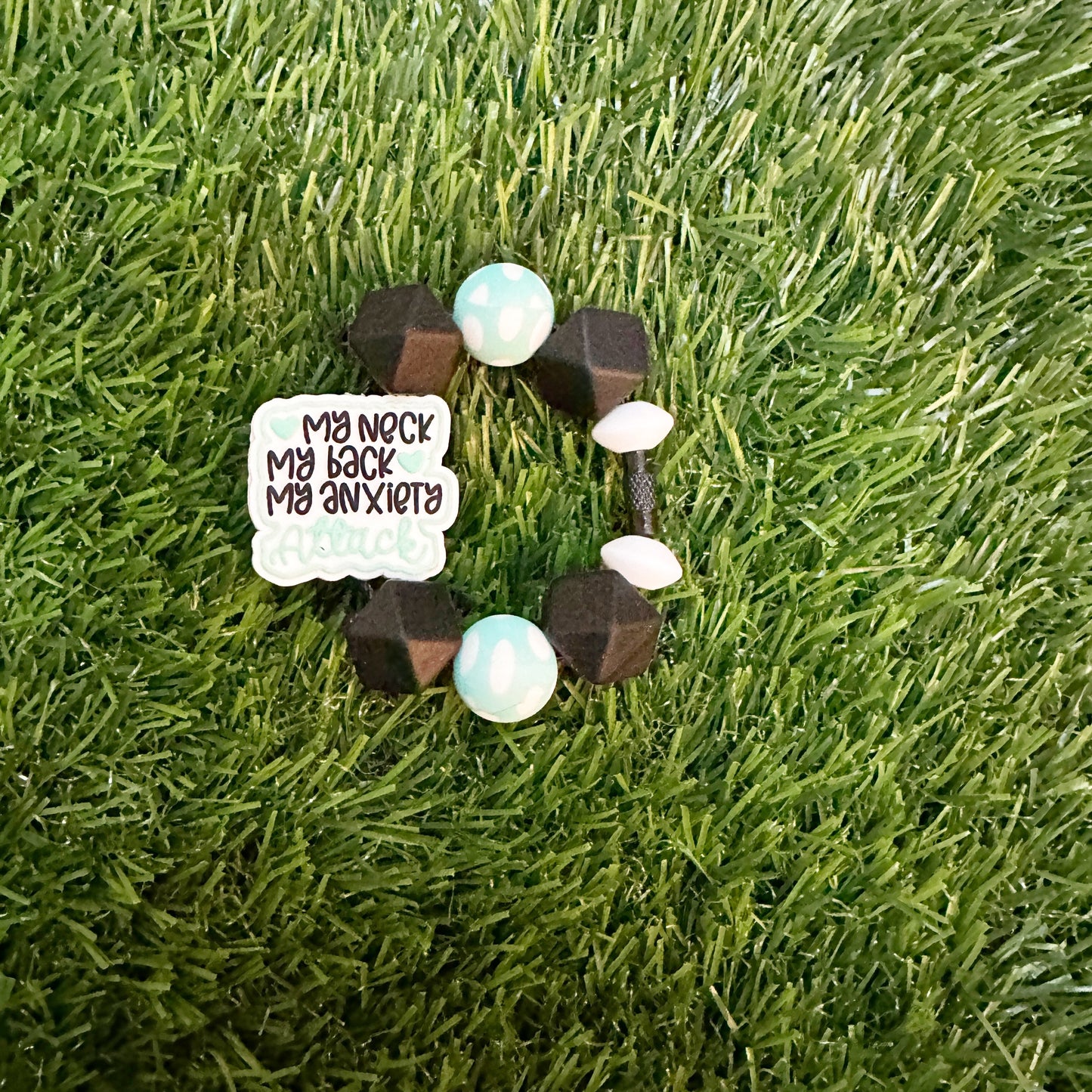 My Neck My Back My Anxiety Attack Cup Charm, Small Key Ring with Silicone Beads