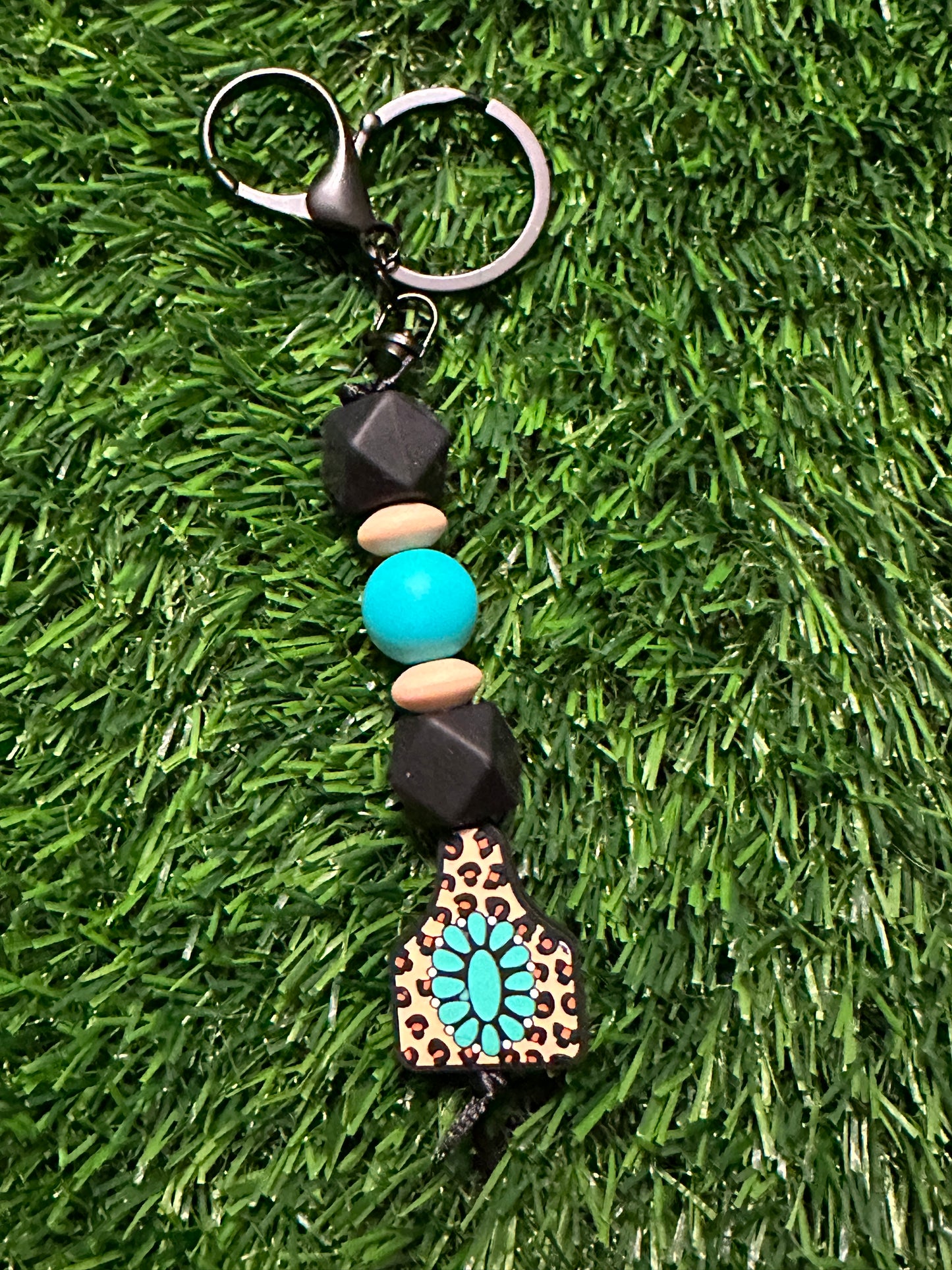 Cow Ear Tag Silicone Bead Keychain Dangle