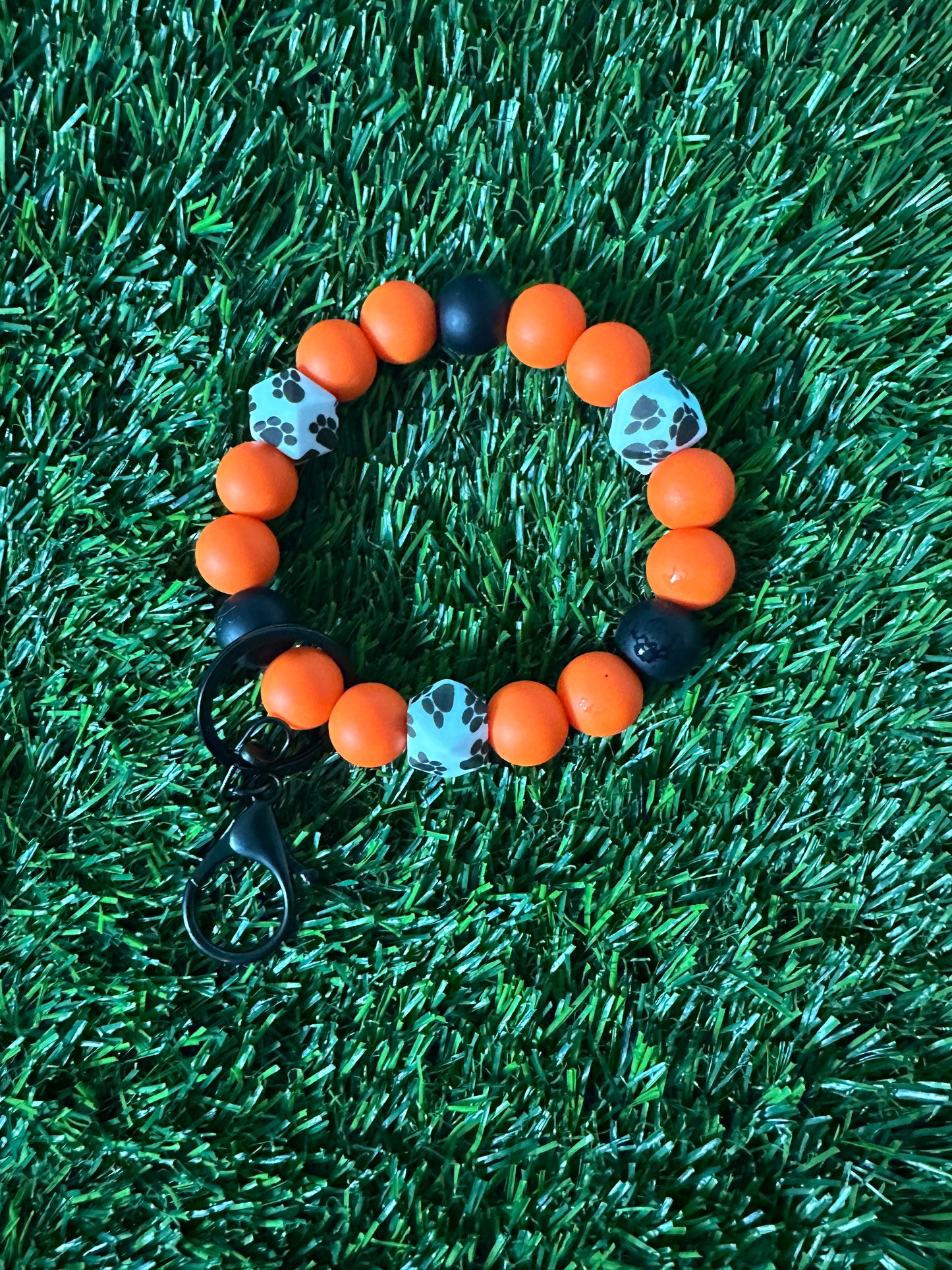 Orange Paw Print Silicone Bead Wristlet