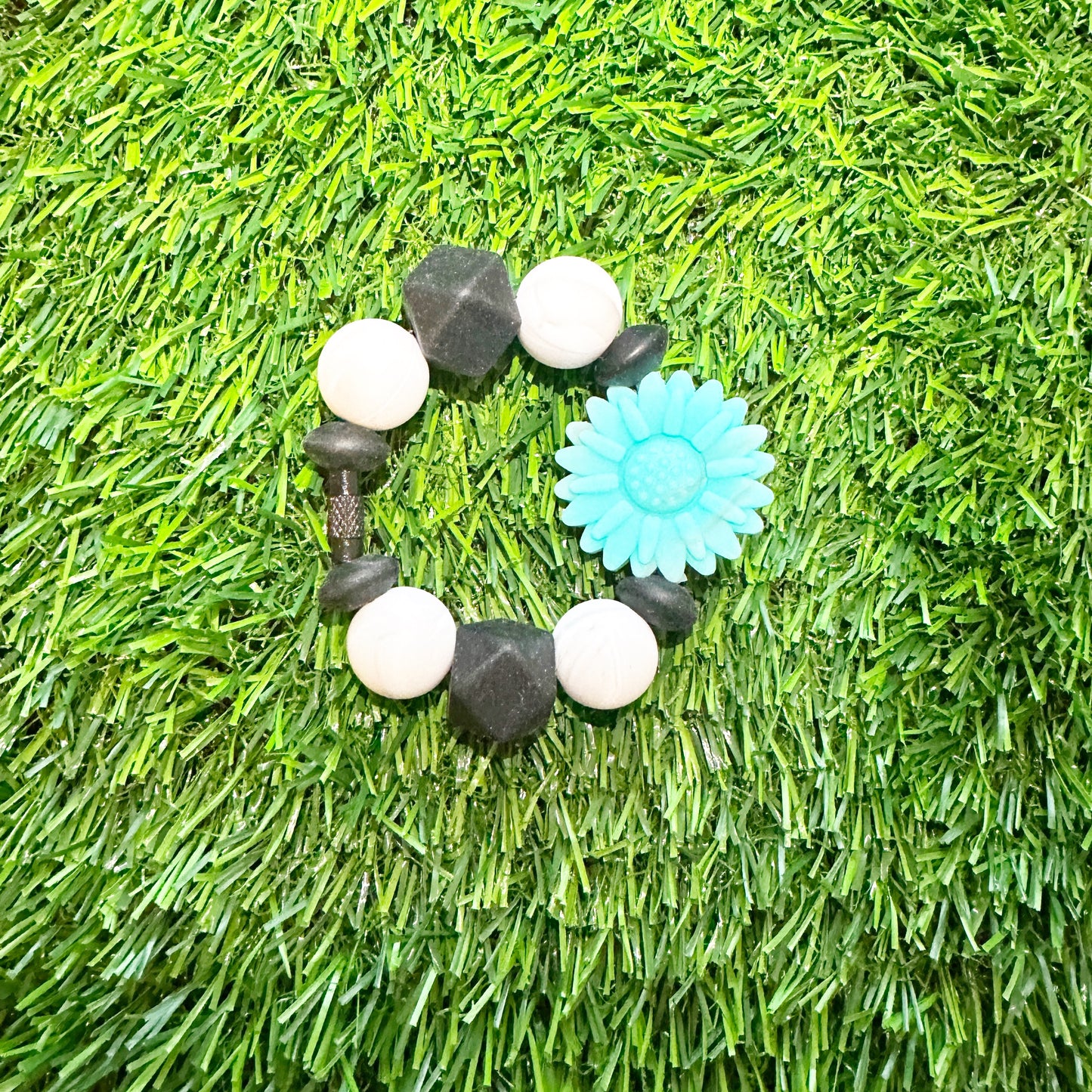 Marble Flower Cup Charm, Small Key Ring with Silicone Beads