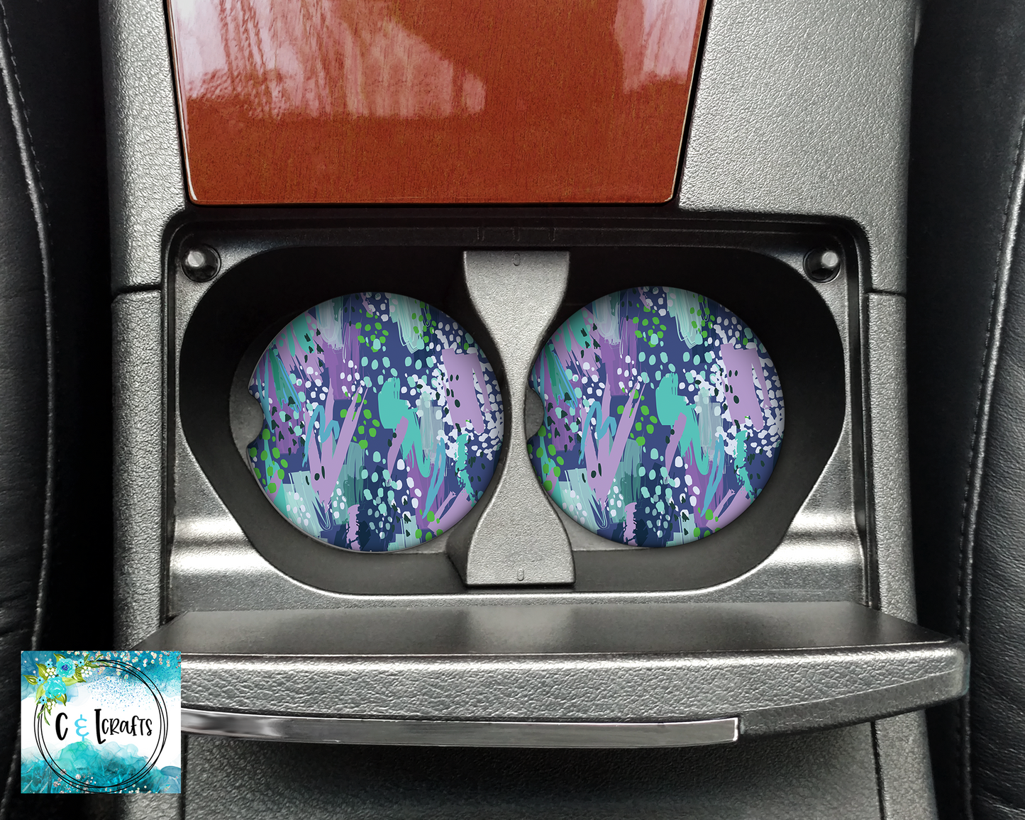 Teal and Purple Abstract //Set of 2 Car Coasters