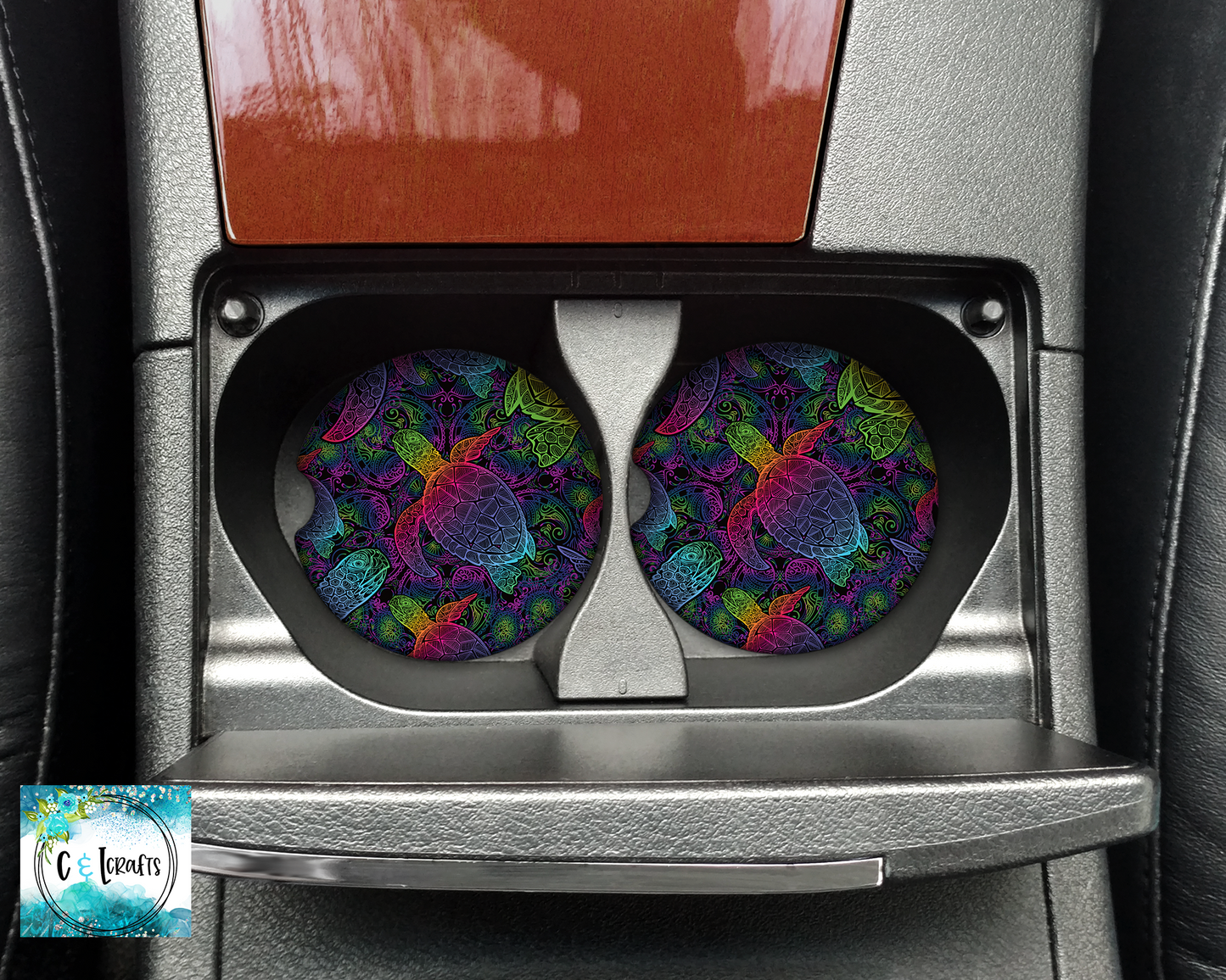 Rainbow Turtle //Set of 2 Car Coasters