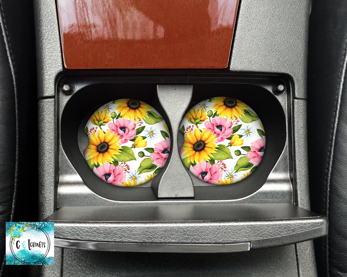 Floral //Set of 2 Car Coasters