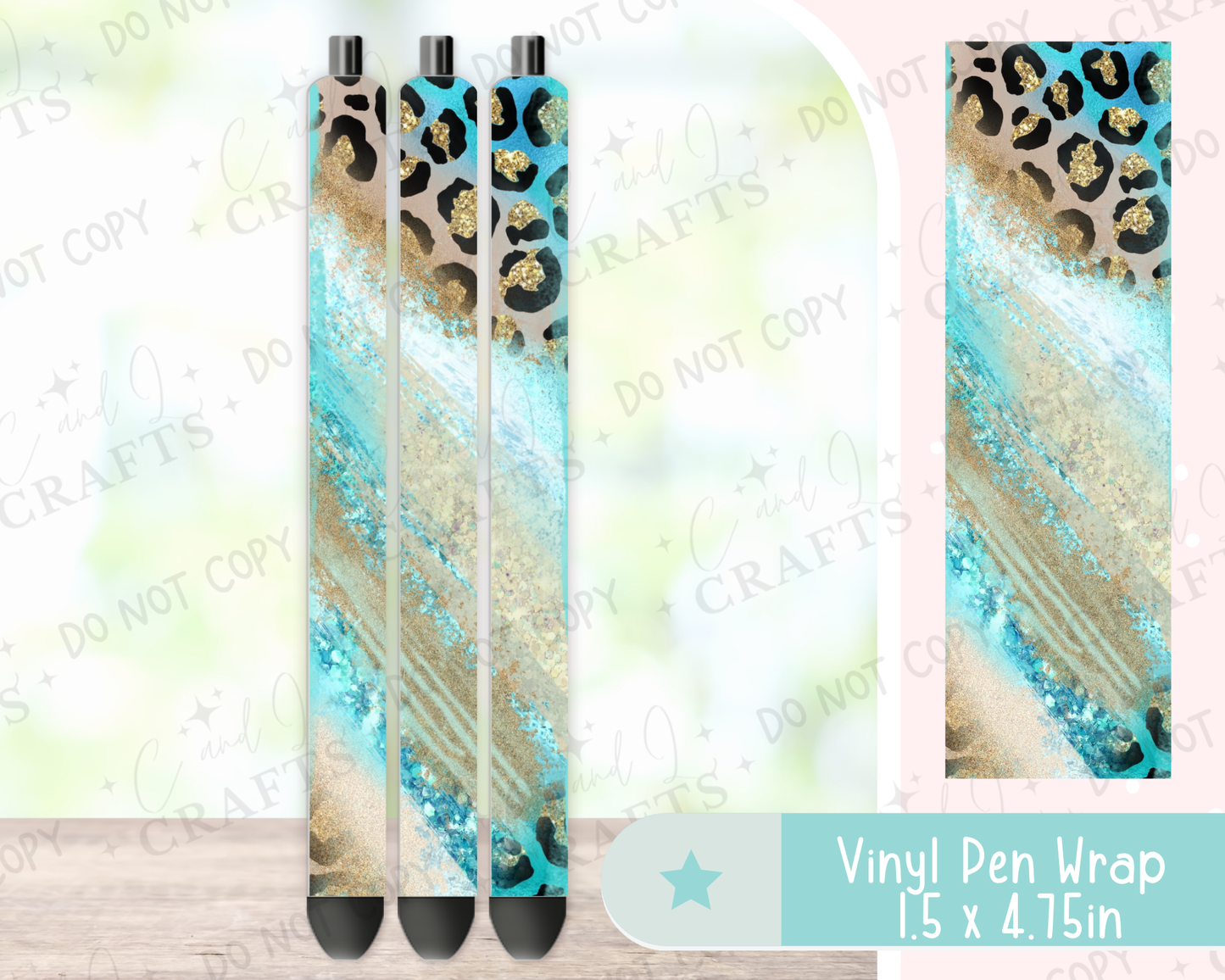 Teal Leopard Abstract Vinyl Wrap for Pens -0011