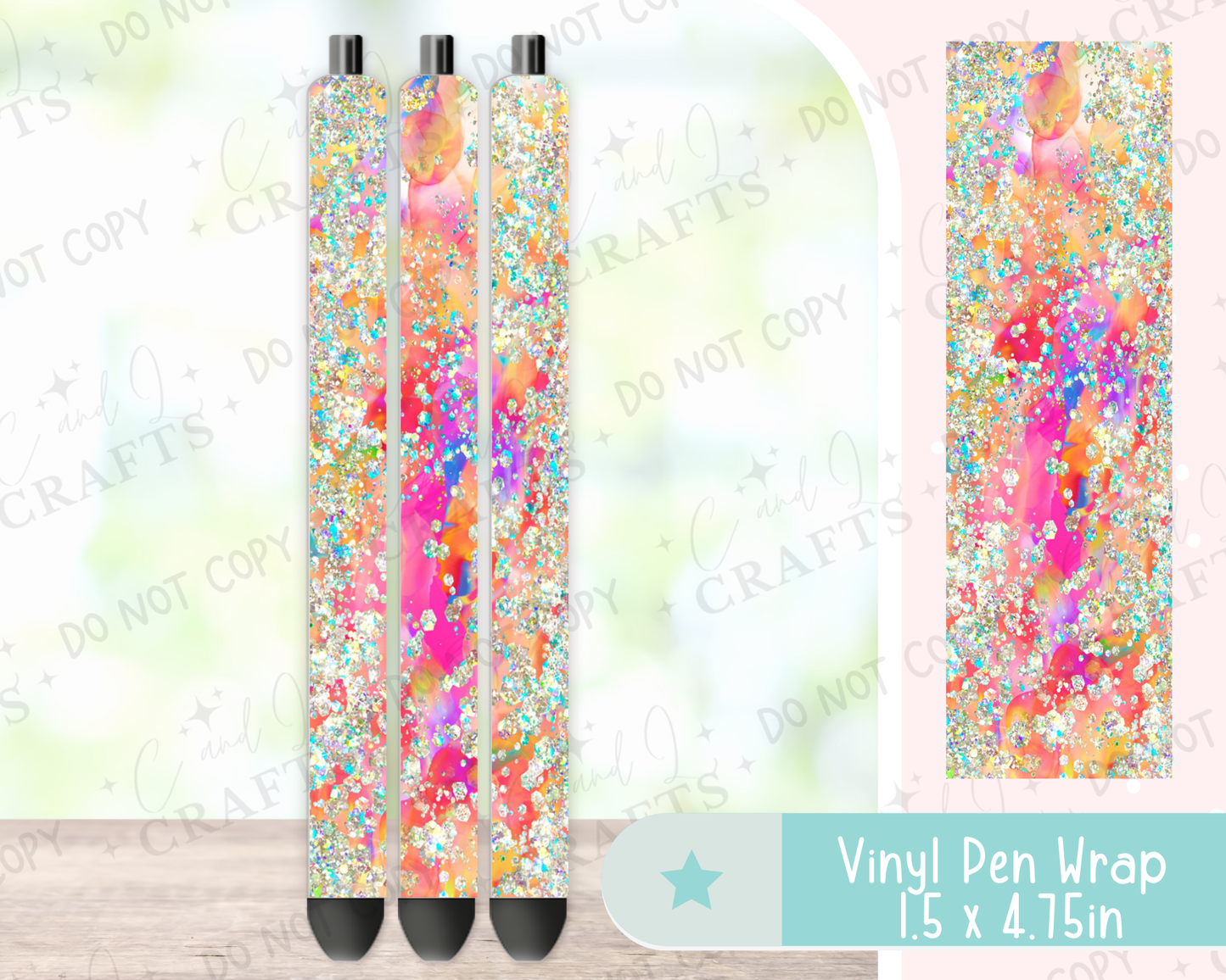 Orange and Pink Abstract Glitter Vinyl Wrap for Pens -0018
