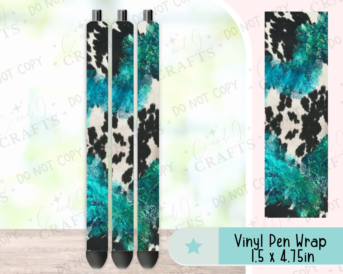 Turquoise Cow 3 Vinyl Wrap for Pens -0049