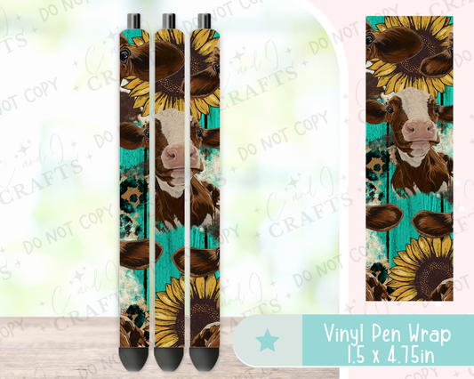Sunflower and Cow Vinyl Wrap for Pens -0023