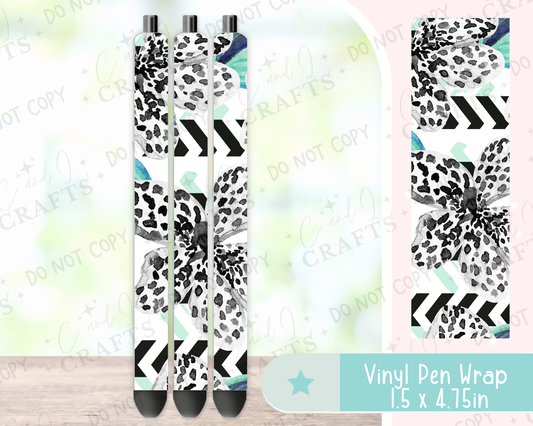Black Spotted Flower Vinyl Wrap for Pens -0026
