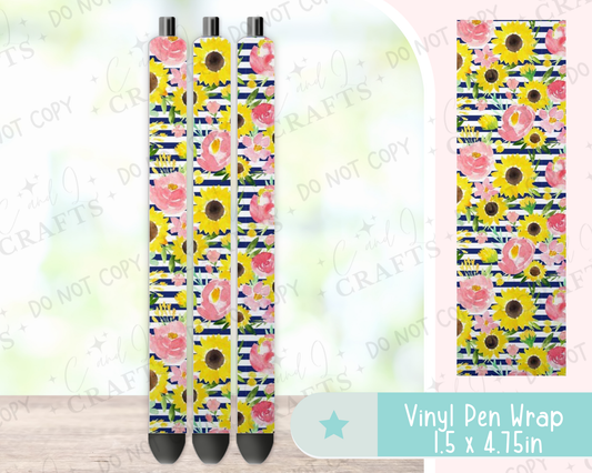 Striped Sunflower Vinyl Wrap for Pens -0030
