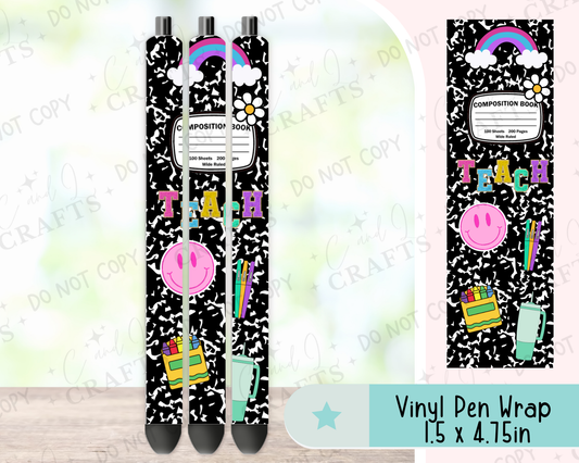 Composition Notebook Teach Teacher Vinyl Wrap for Pens -0064