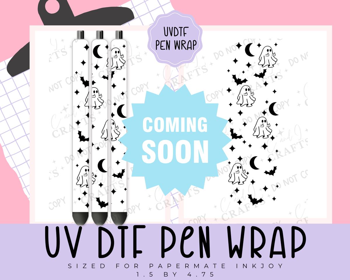 COMING SOON-Middle Finger Ghosty-BLACK- UVDTF WRAP for Pens