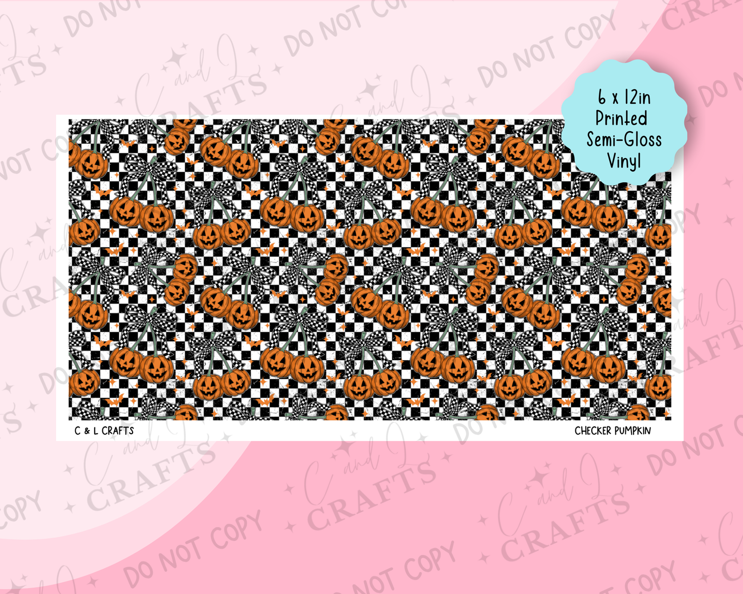 Checker Pumpkin - Printed Vinyl Sheet Semi-Gloss-  6" x 12"