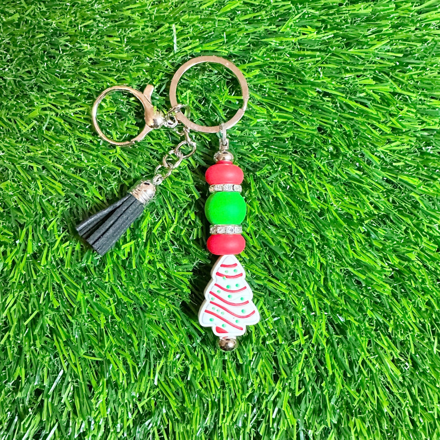 Christmas Tree Cake Silicone Bead Keychain