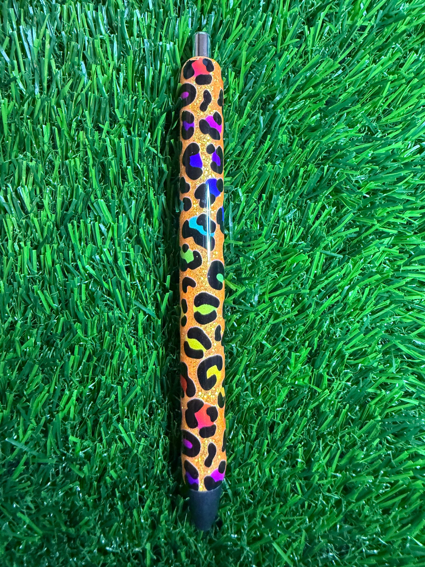 Orange Bright Leopard Glitter Pen