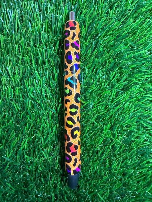 Orange Bright Leopard Glitter Pen