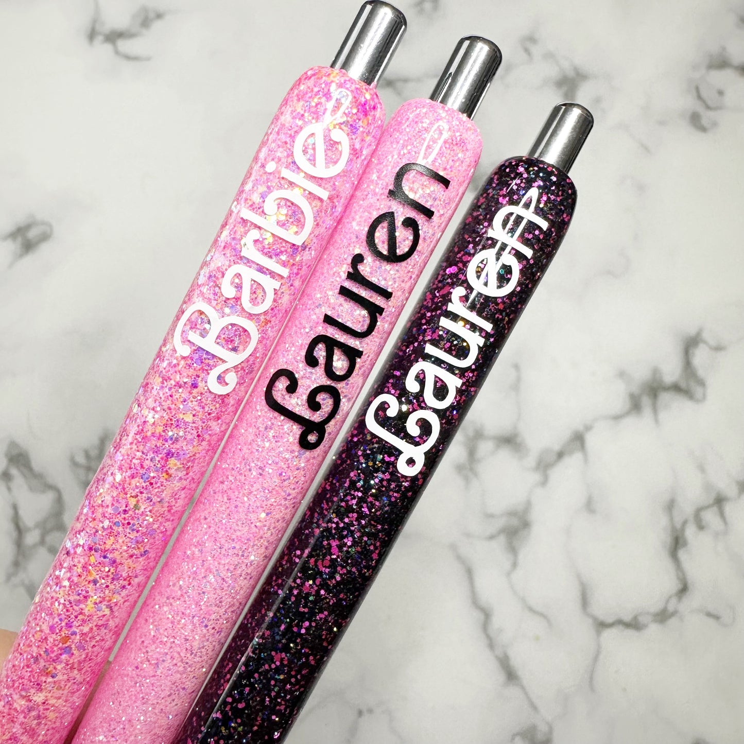 Pink and Black Custom Name Glitter Pen