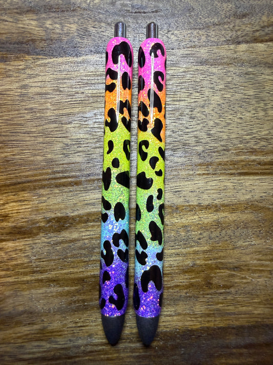 Rainbow Ombre Leopard Glitter Pen
