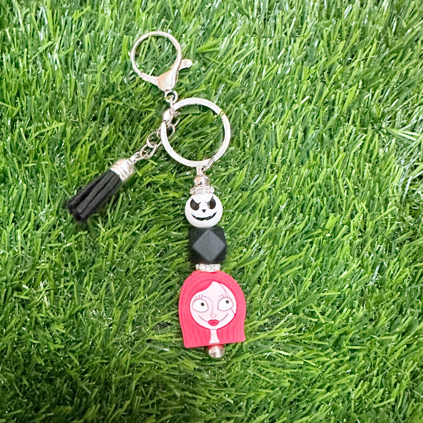 Jack & Sally Silicone Bead Keychain