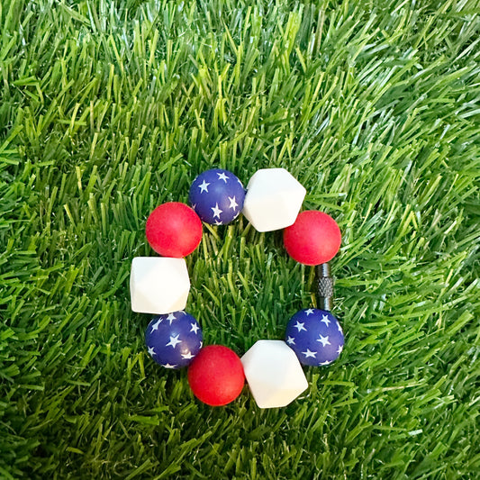 Red White & Blue Cup Charm, Small Key Ring with Silicone Beads