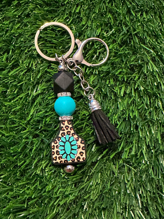 Cow Ear Tag Silicone Bead Keychain