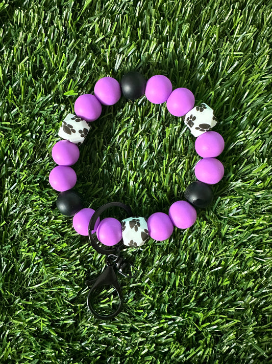 Purple Paw Print Silicone Bead Wristlet