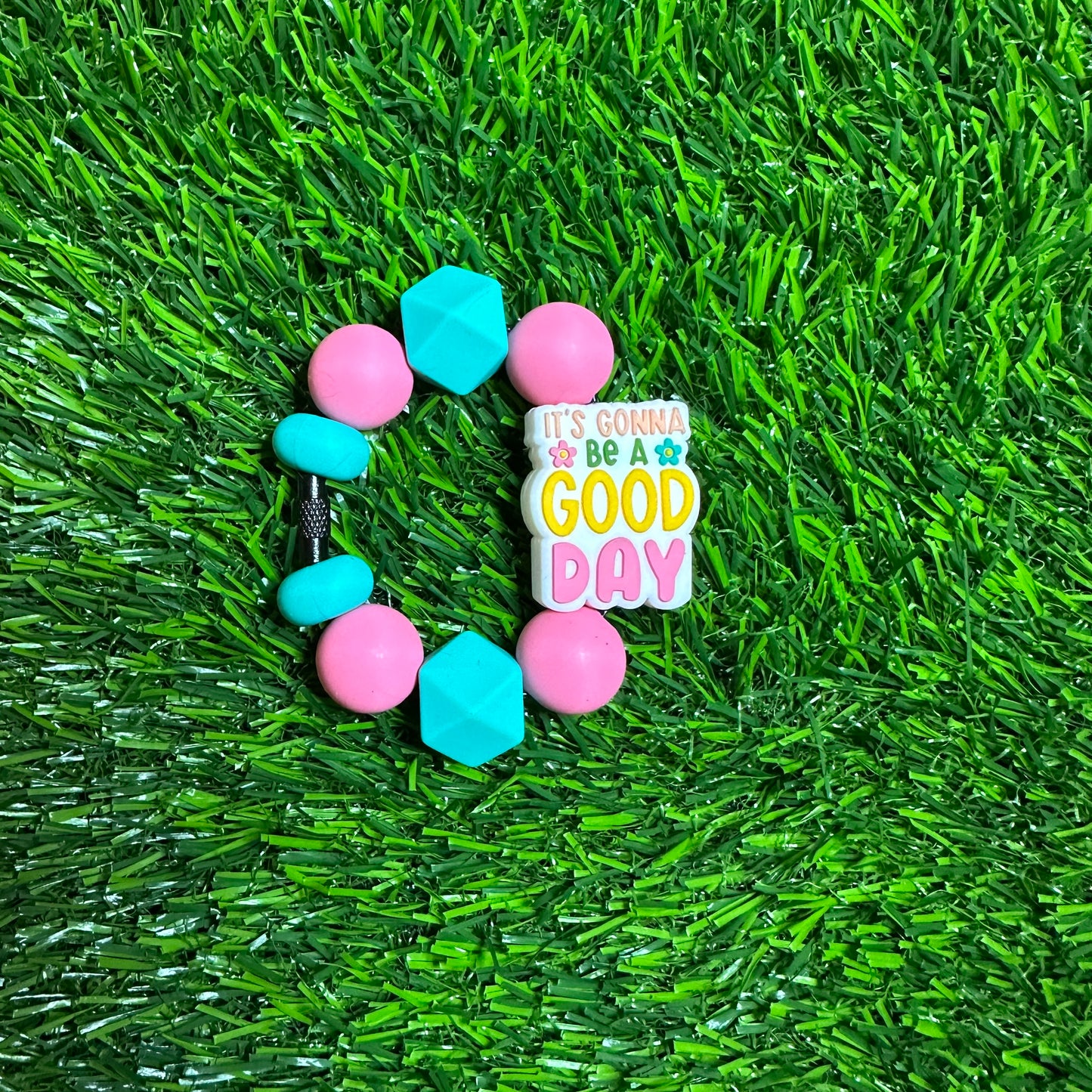 Good Day Cup Charm, Small Key Ring with Silicone Beads