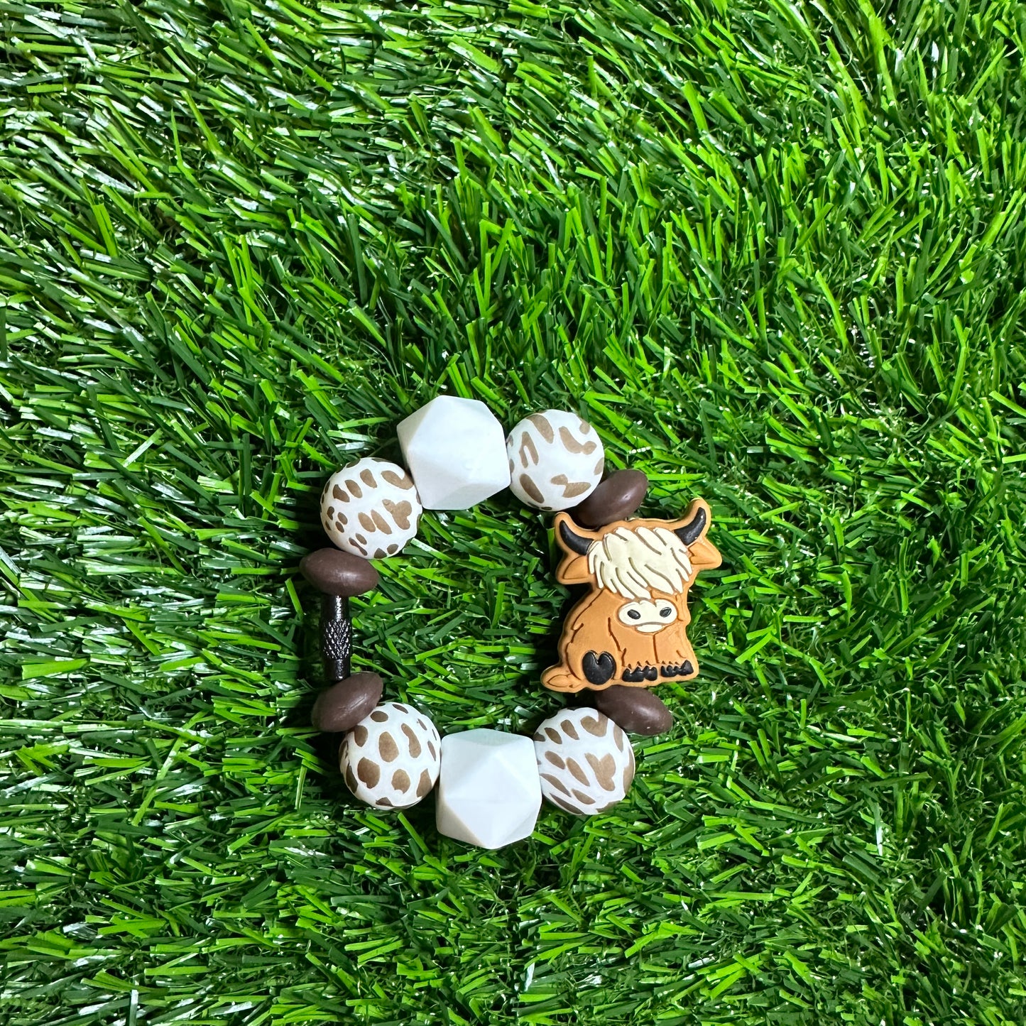 Cow  Cup Charm, Small Key Ring with Silicone Beads