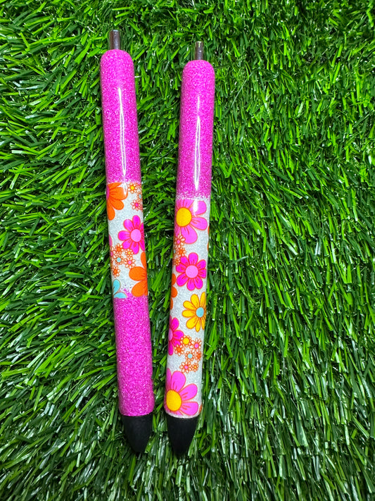 Floral with Matte Pink Glitter Pen