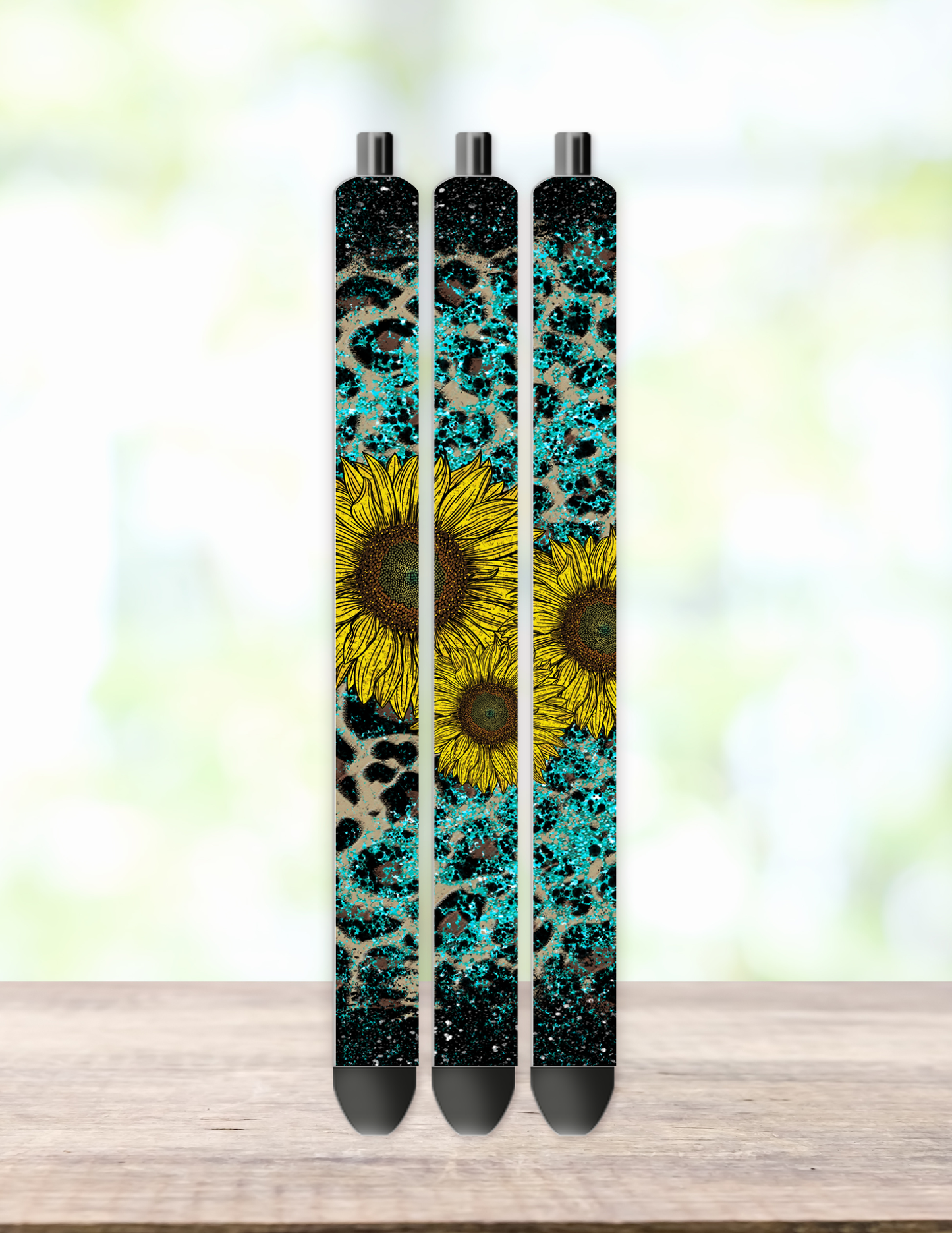 Turquoise Leopard Sunflower Pen Wrap