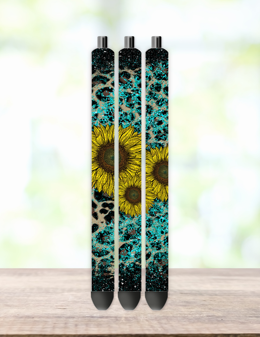 Turquoise Leopard Sunflower Pen Wrap