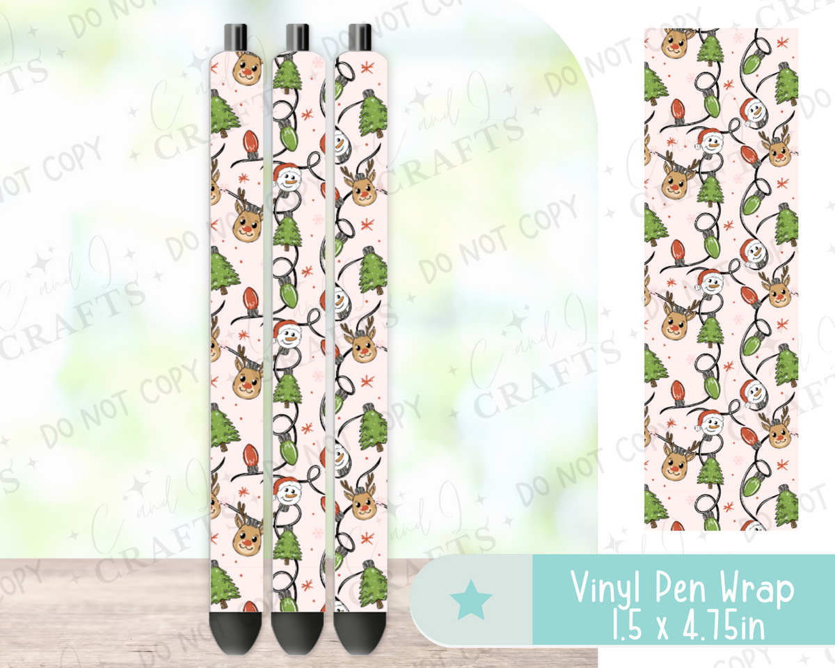 Christmas Lights Snowman & Reindeer Vinyl Wrap for Pens -0068