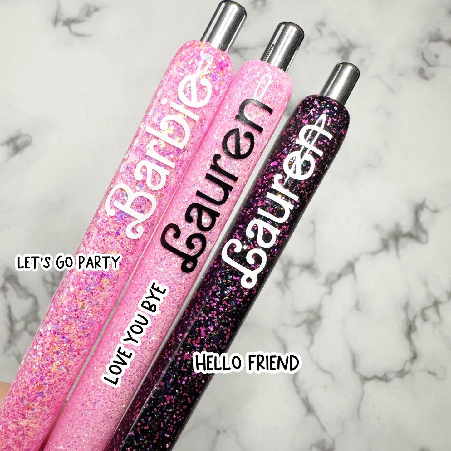 Pink and Black Custom Name Glitter Pen