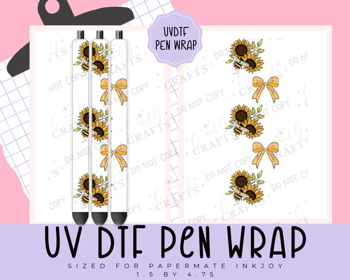 Sunflower Bee and Bows UVDTF WRAP for Pens