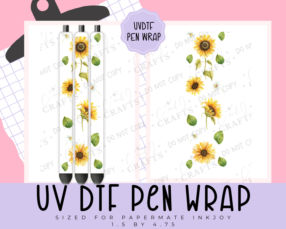 Sunflower and Leaves UVDTF WRAP for Pens
