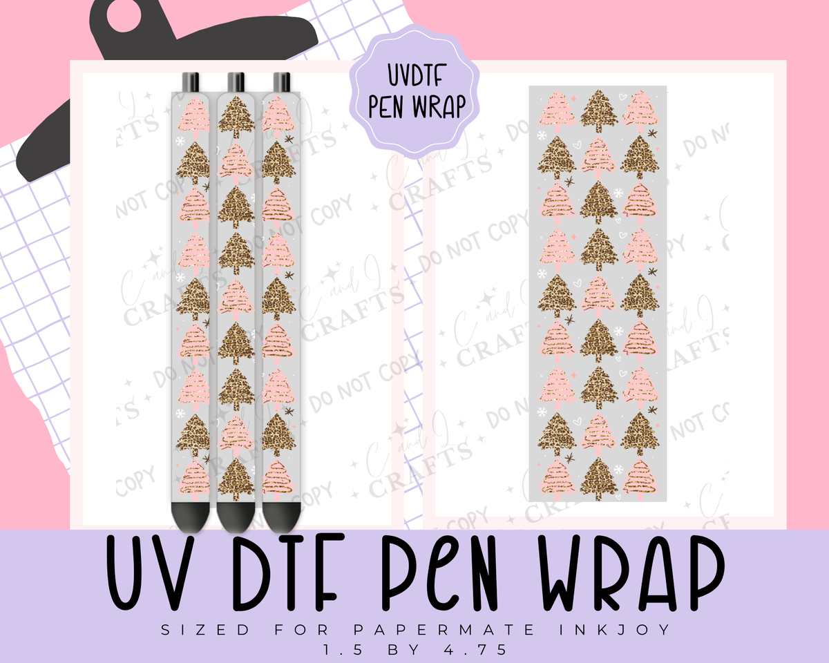 Pink and Leopard Christmas Tree UVDTF WRAP for Pens
