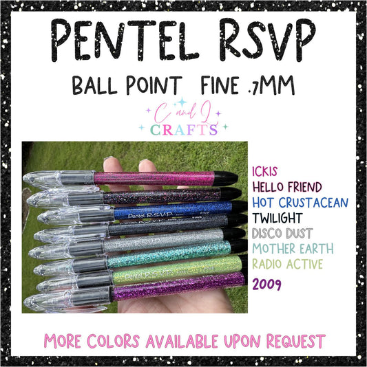 Glitter Pentel RSVP Pen | Teacher Gift | Planner Pen | Fine Point Black Ink | Custom Sparkle Pen