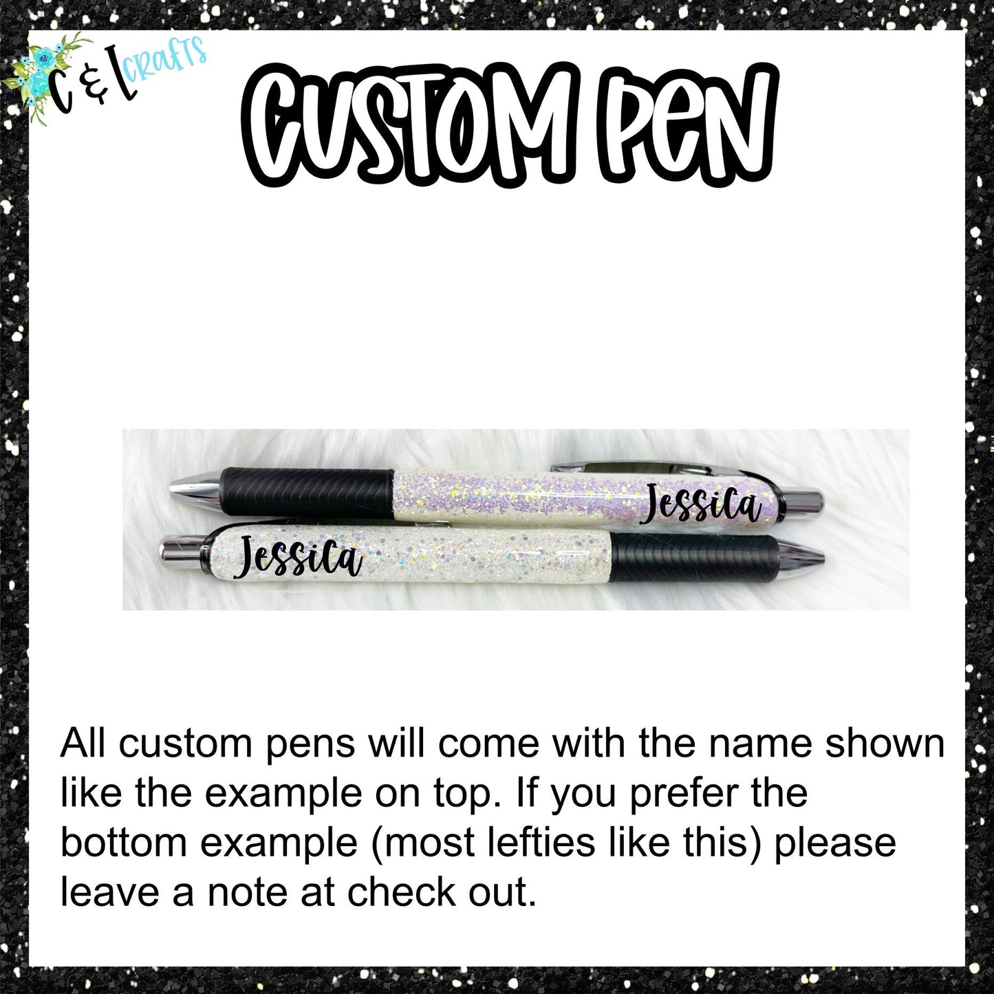 Pink and Black Custom Name Glitter Pen