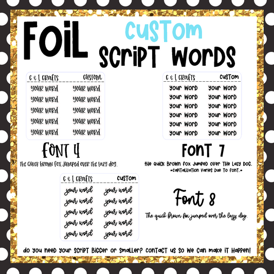 Custom Foil Script //Pick your Font and Foil Color