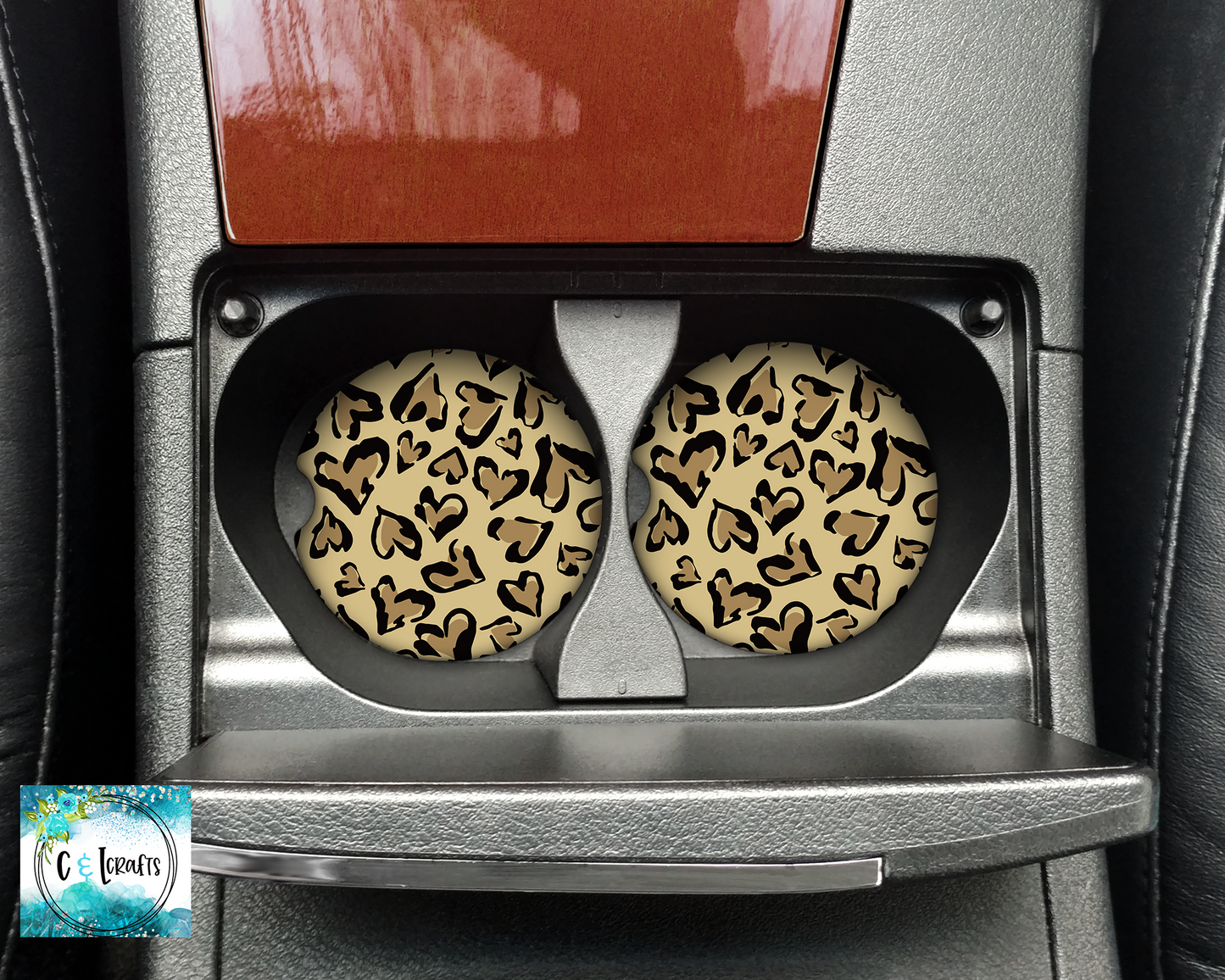 Leopard Heart  //Set of 2 Car Coasters